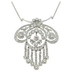 Art Deco Diamond Floral Drop Pendant Necklace