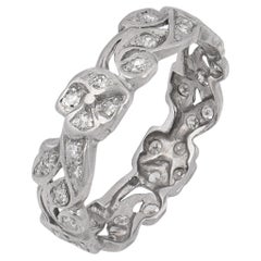 Art Deco diamond floral leaf motif platinum wedding band