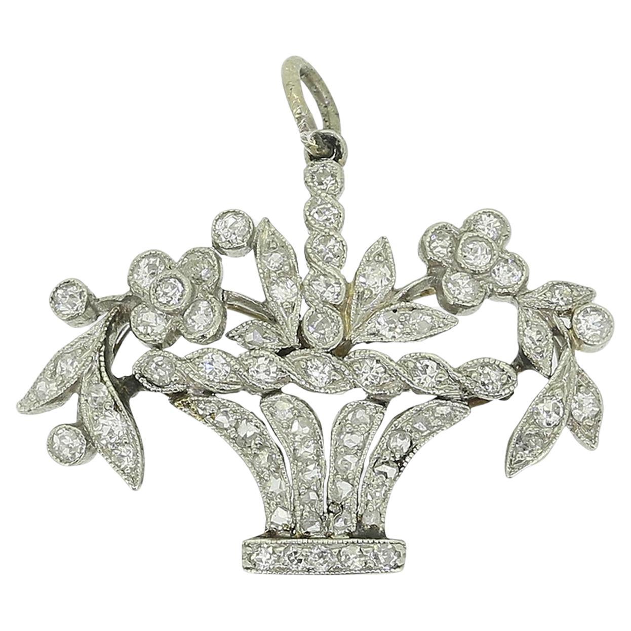 Art Deco Diamond Flower Basket Charm Pendant