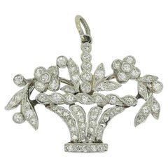 Art Deco Diamond Flower Basket Charm Pendant