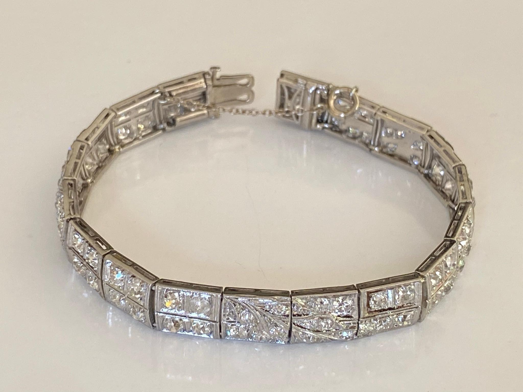 Old European Cut Art Deco Diamond Flower Link Bracelet  For Sale