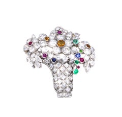 Art Deco Diamond Gem Set Platinum Jardinière Brooch