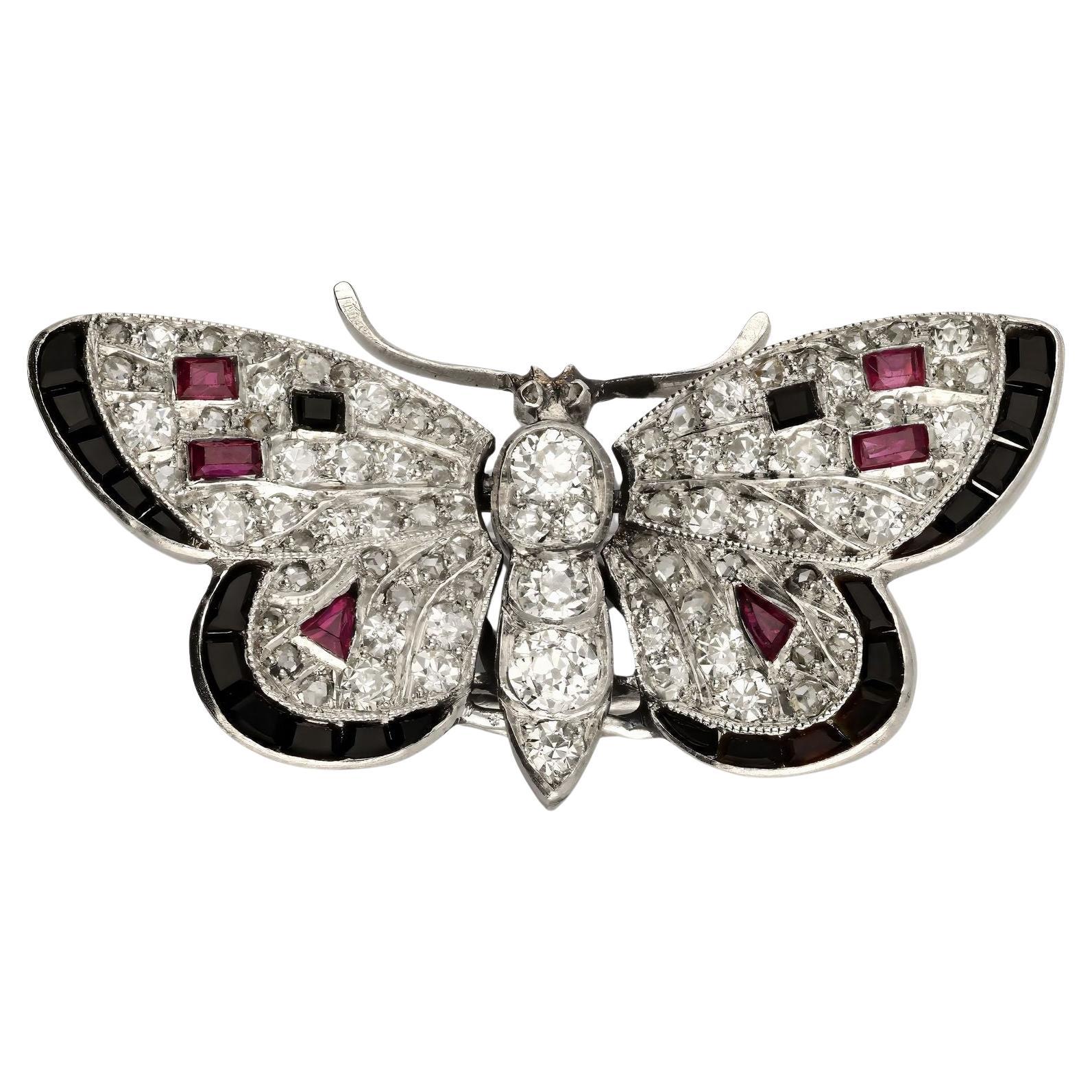 Art Deco Diamond & Gemset Butterfly Brooch circa 1925