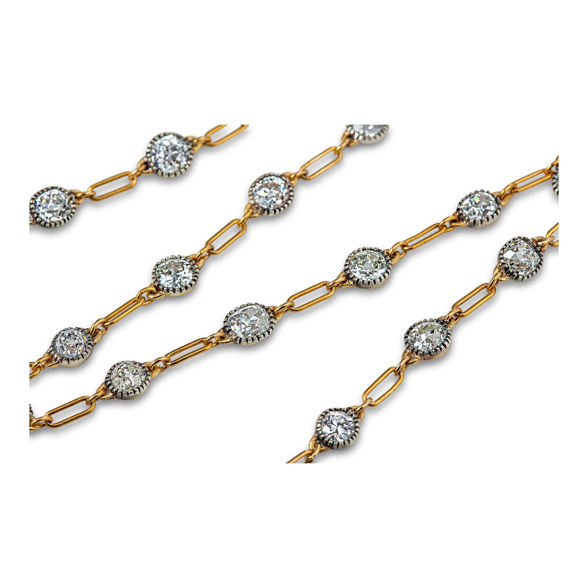 Old European Cut Art Deco Diamond Gold Sautoir Wrap Necklace