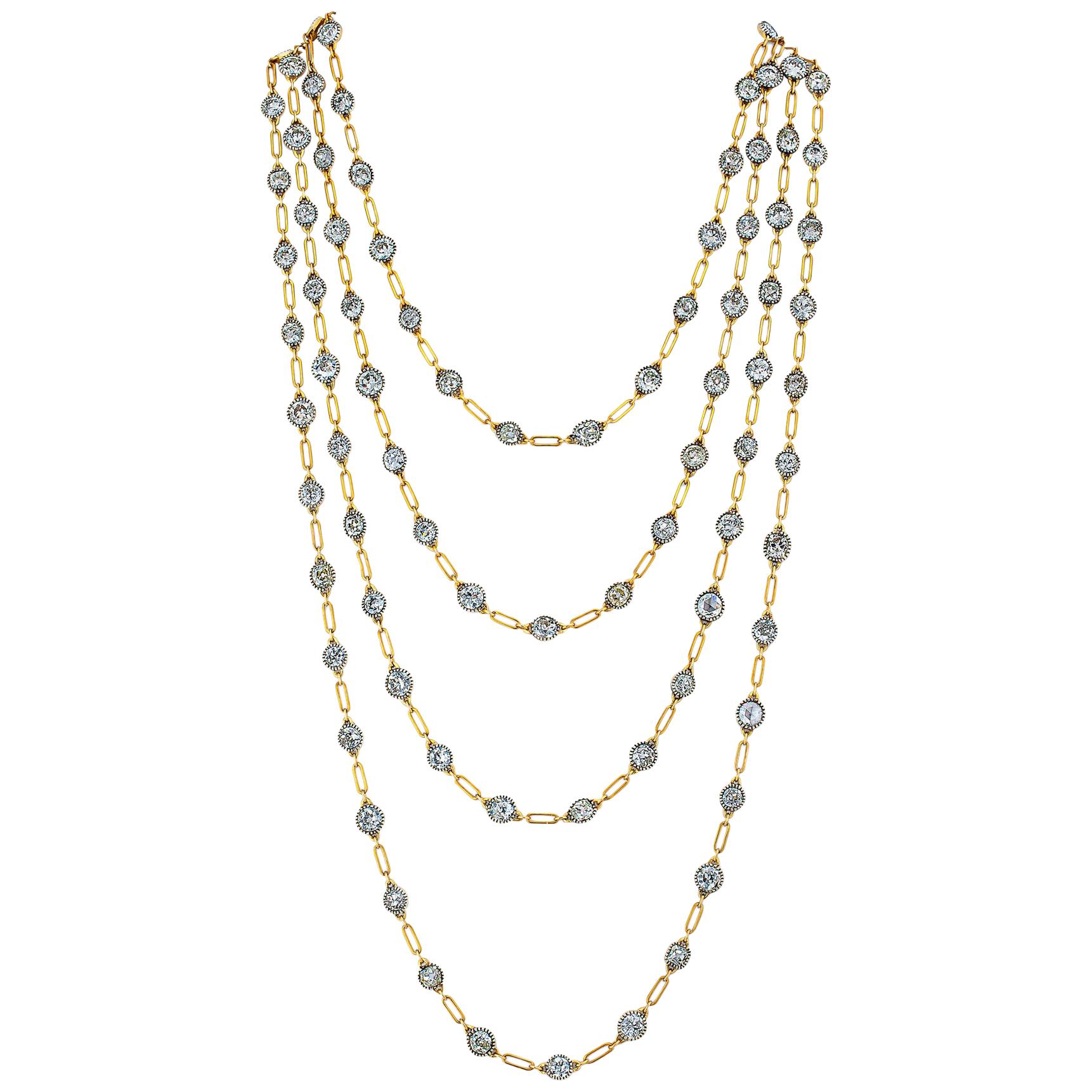 Art Deco Diamond Gold Sautoir Wrap Necklace