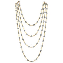 Art Deco Diamond Gold Sautoir Wrap Necklace