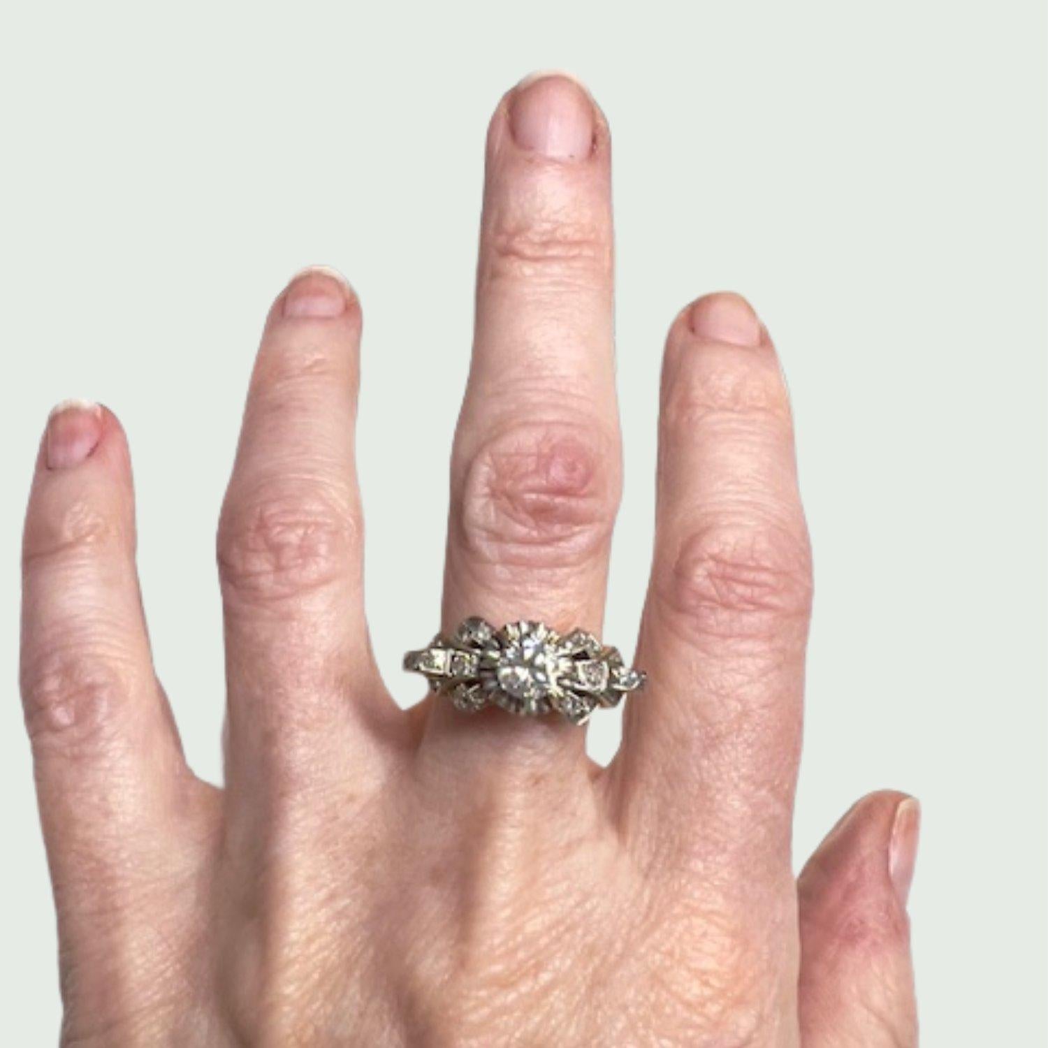 Brilliant Cut Art Deco Diamond Gold and Platinum Ring For Sale