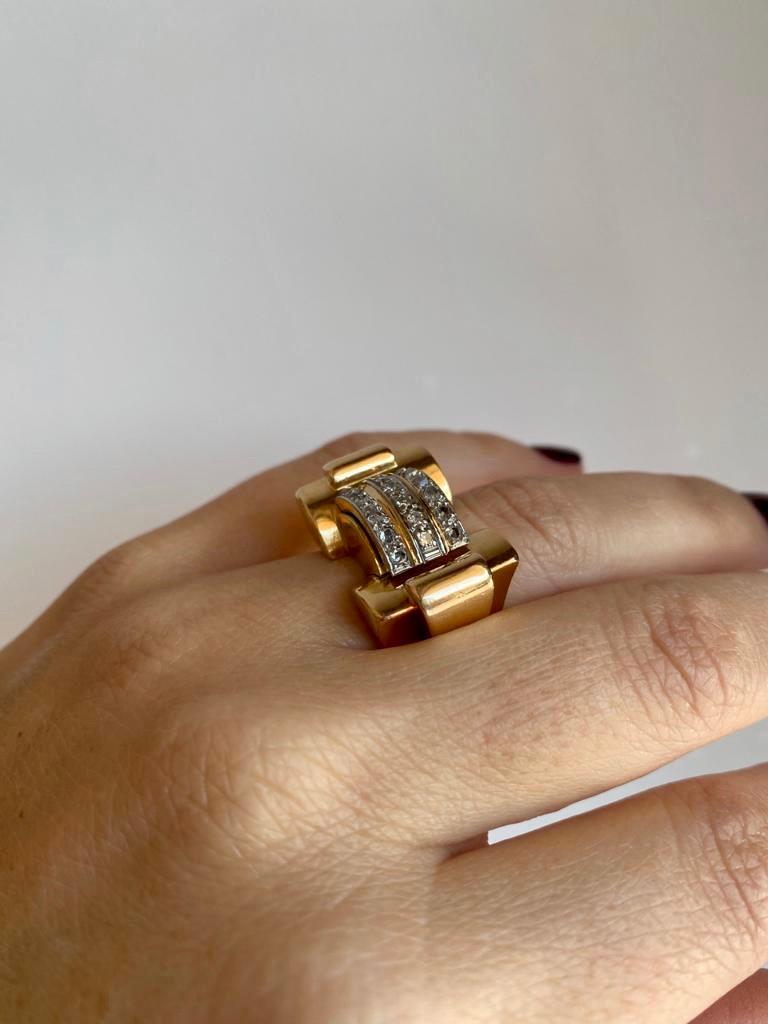 Art Deco Diamond Gold Cocktail Ring 6