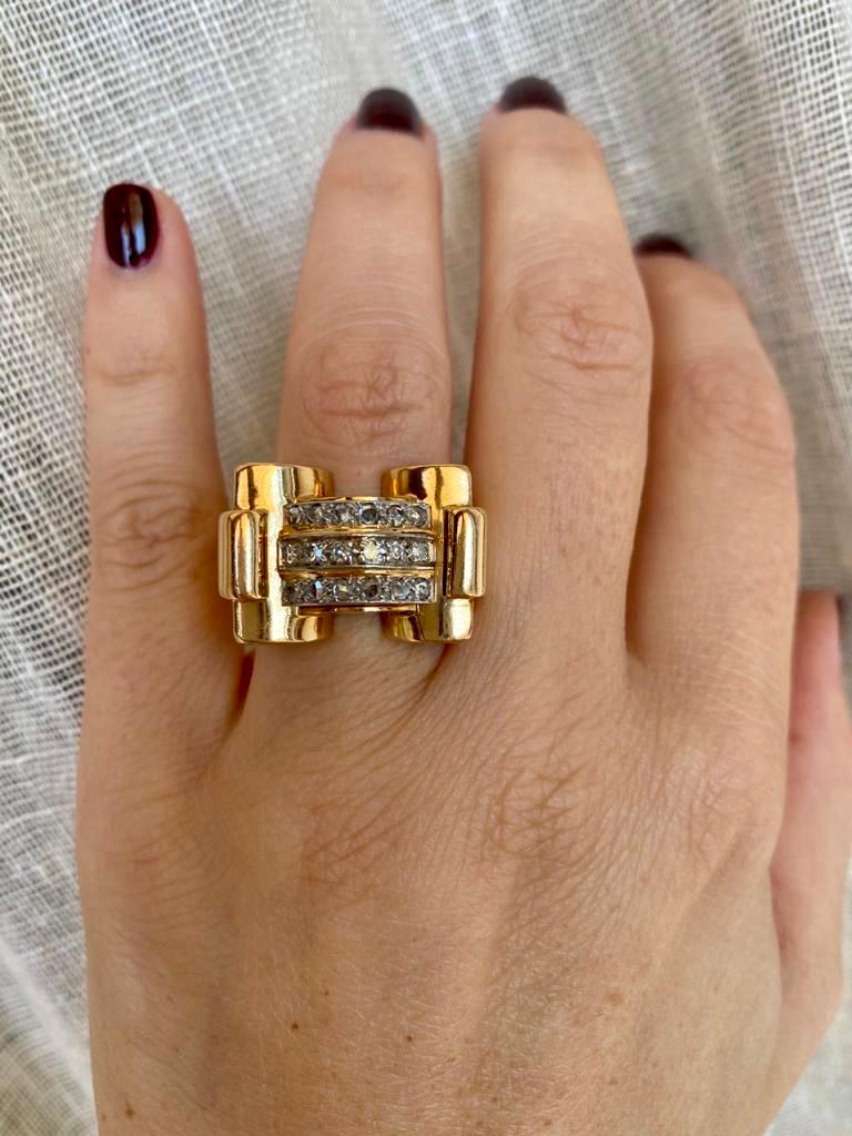 Art Deco Diamond Gold Cocktail Ring 7