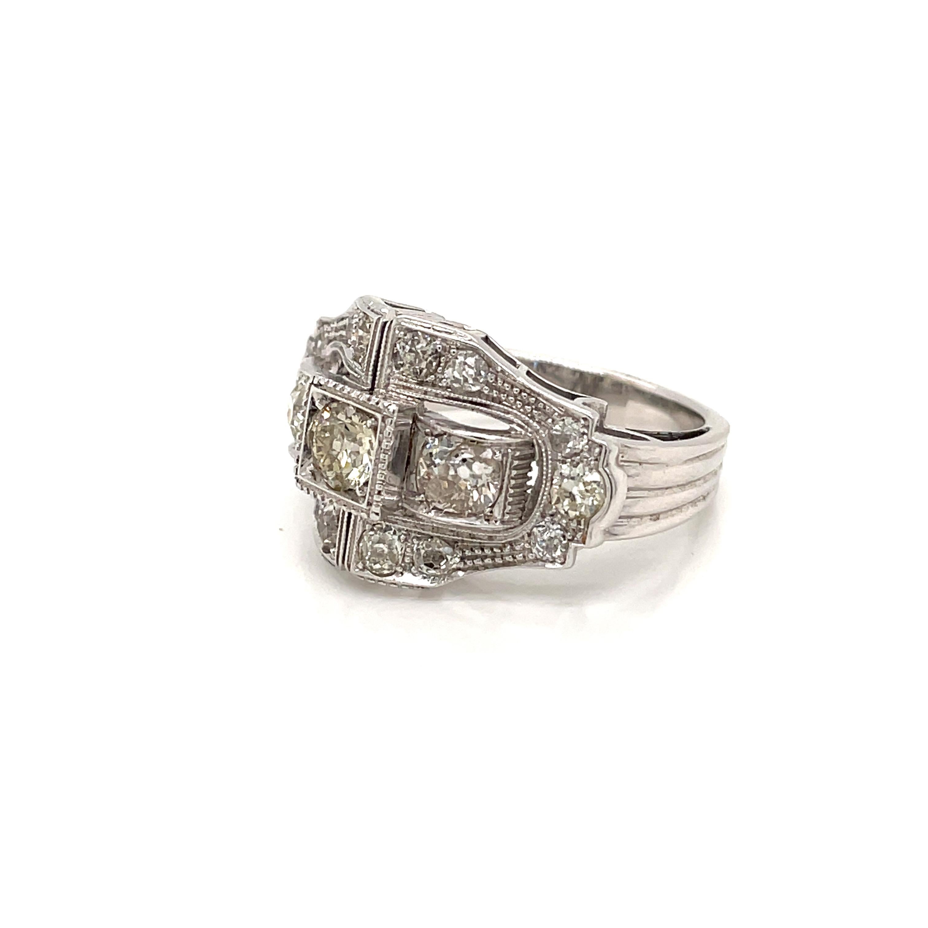 Old Mine Cut Art Deco Diamond Gold Cocktail Ring For Sale
