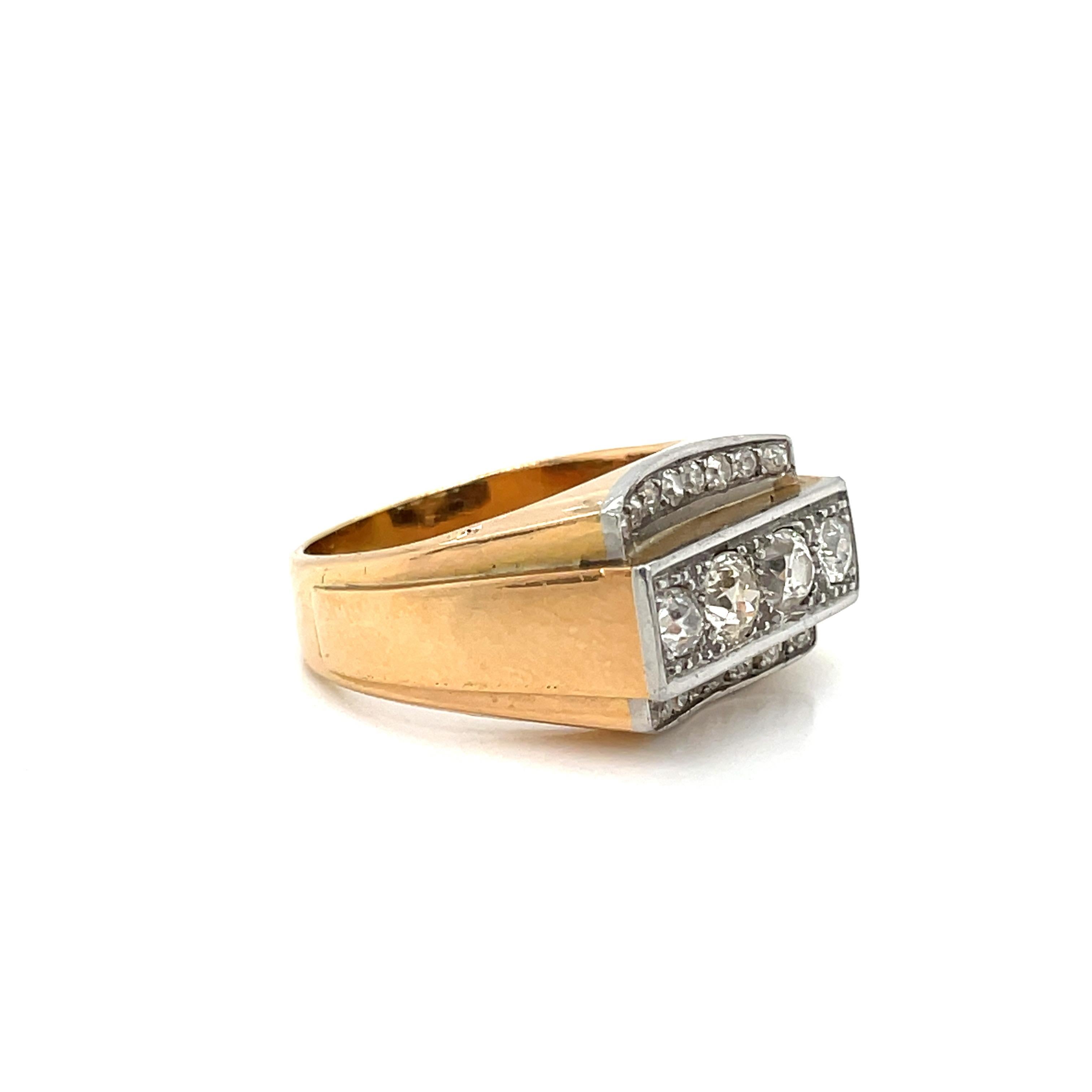 Old Mine Cut Art Deco Diamond Gold Cocktail Ring For Sale