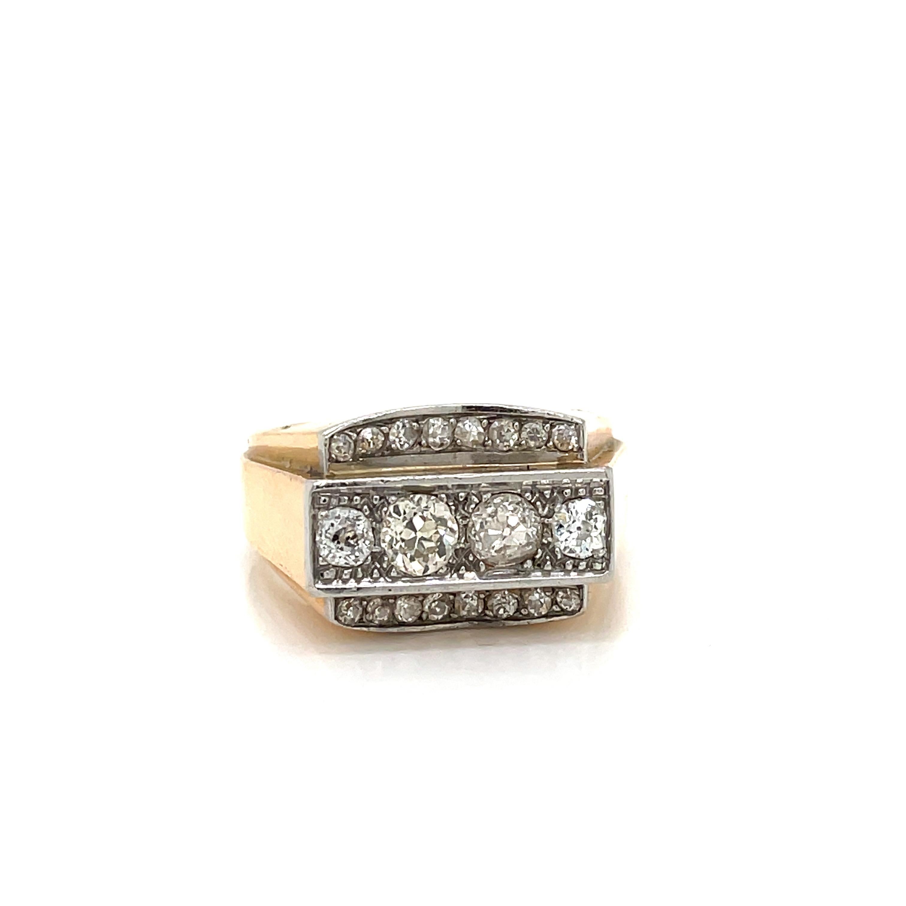 Women's Art Deco Diamond Gold Cocktail Ring For Sale