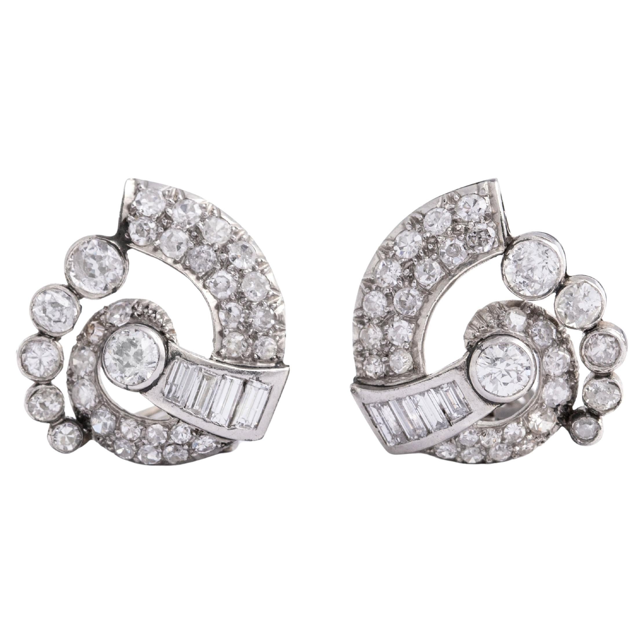 Art Deco Diamond Gold Ear Clips