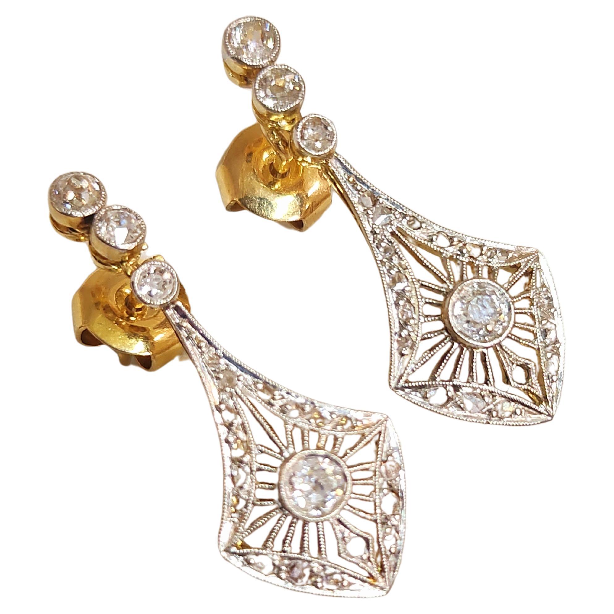 Women's Art Deco Diamond Gold Earrings For Sale