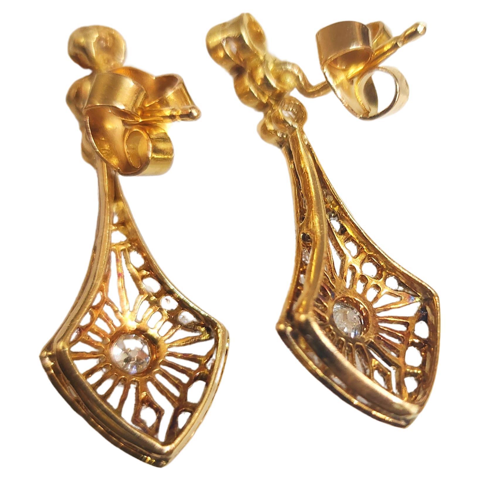 Art Deco Diamond Gold Earrings For Sale 1