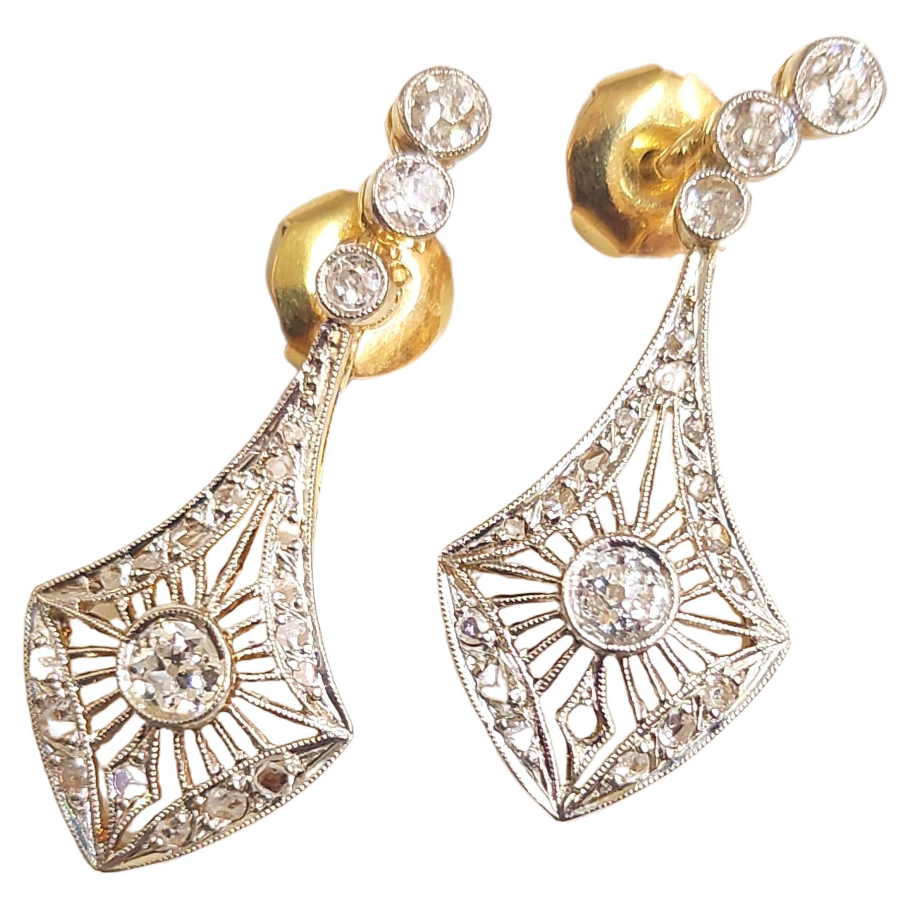 Art Deco Diamond Gold Earrings For Sale