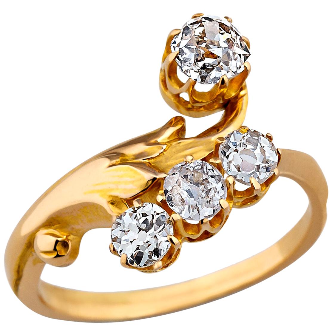 Art Deco Diamond Gold Floral Ring