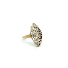 Art Deco Diamond Gold Lace Navette Vintage Cocktail Ring