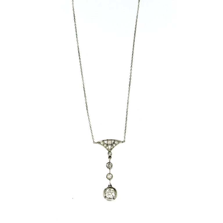 Art Deco Diamond Gold Pendant Necklace at 1stDibs