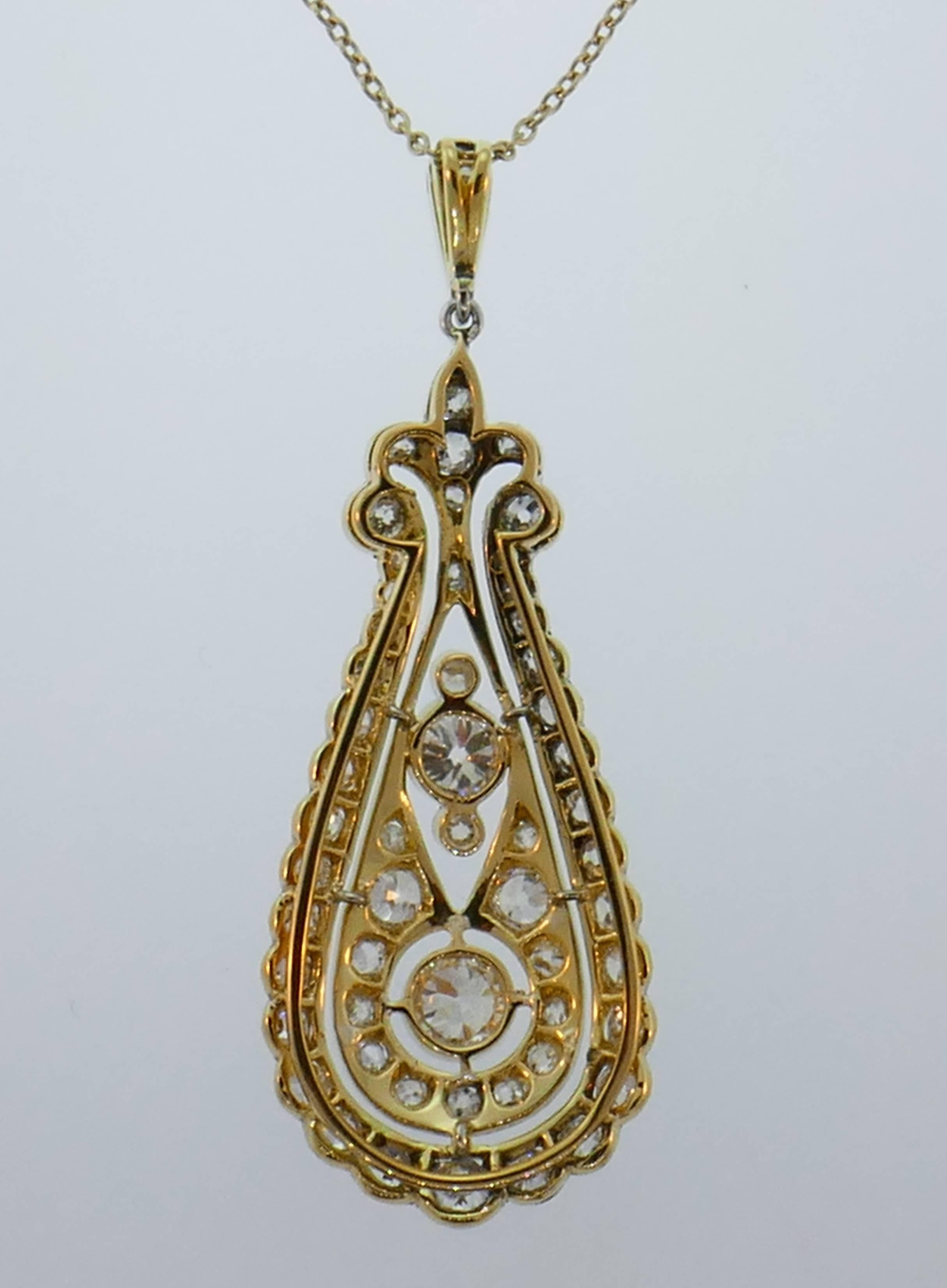Art Deco Diamond Gold Pendant Necklace In Good Condition In Beverly Hills, CA