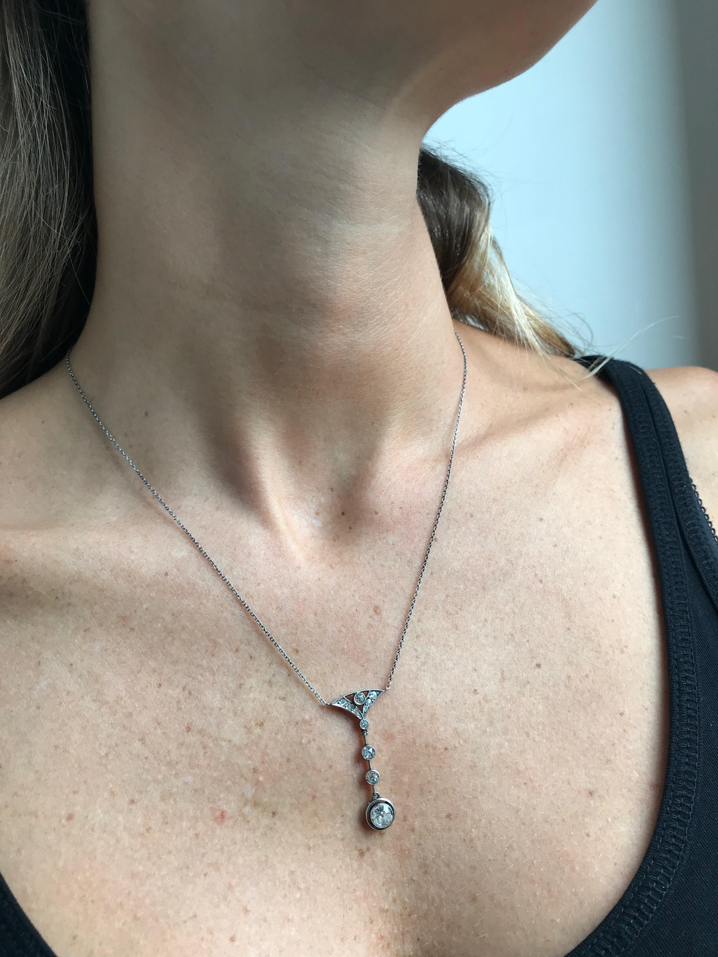 Art Deco Diamond Gold Pendant Necklace 1