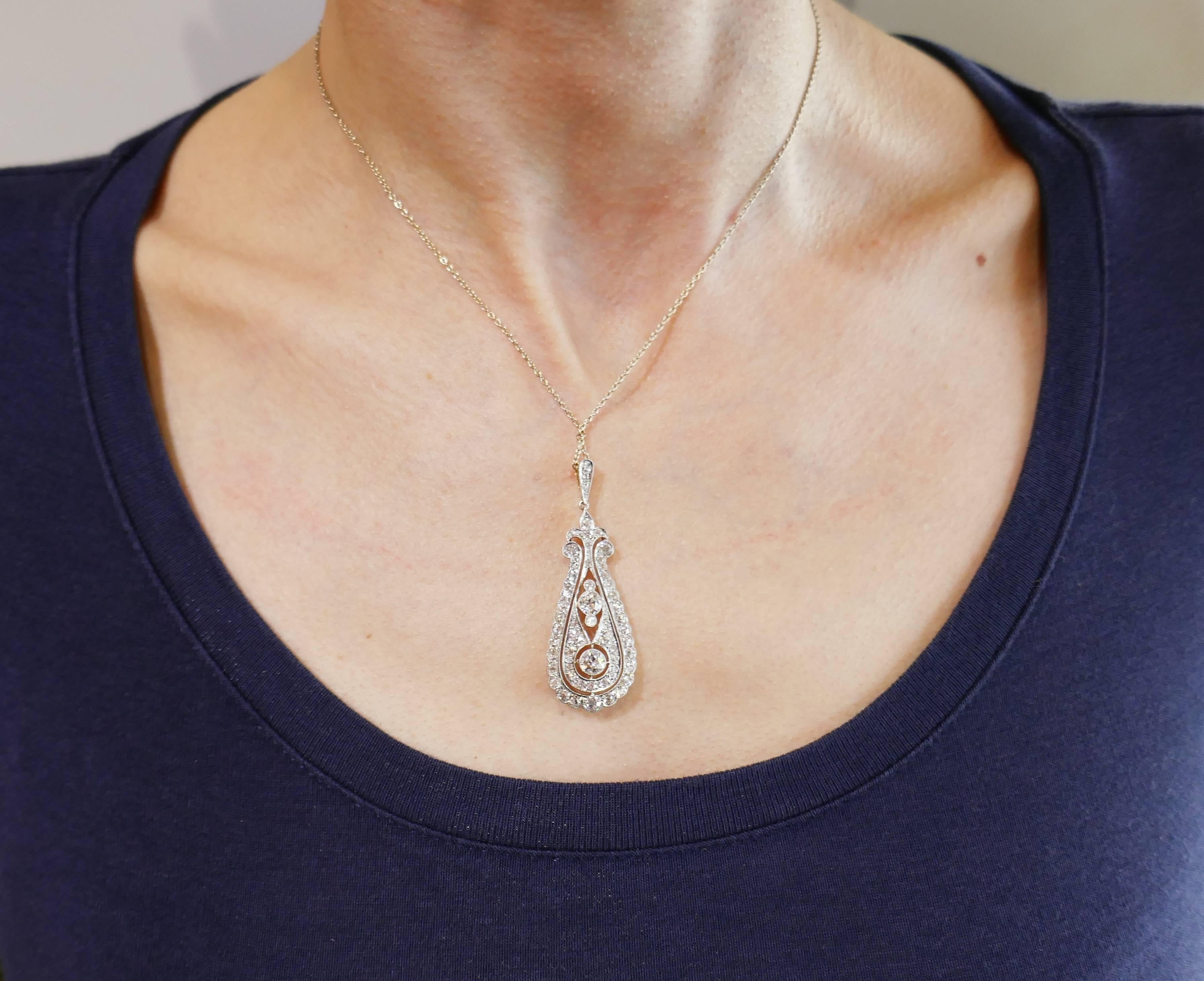 Art Deco Diamond Gold Pendant Necklace 1