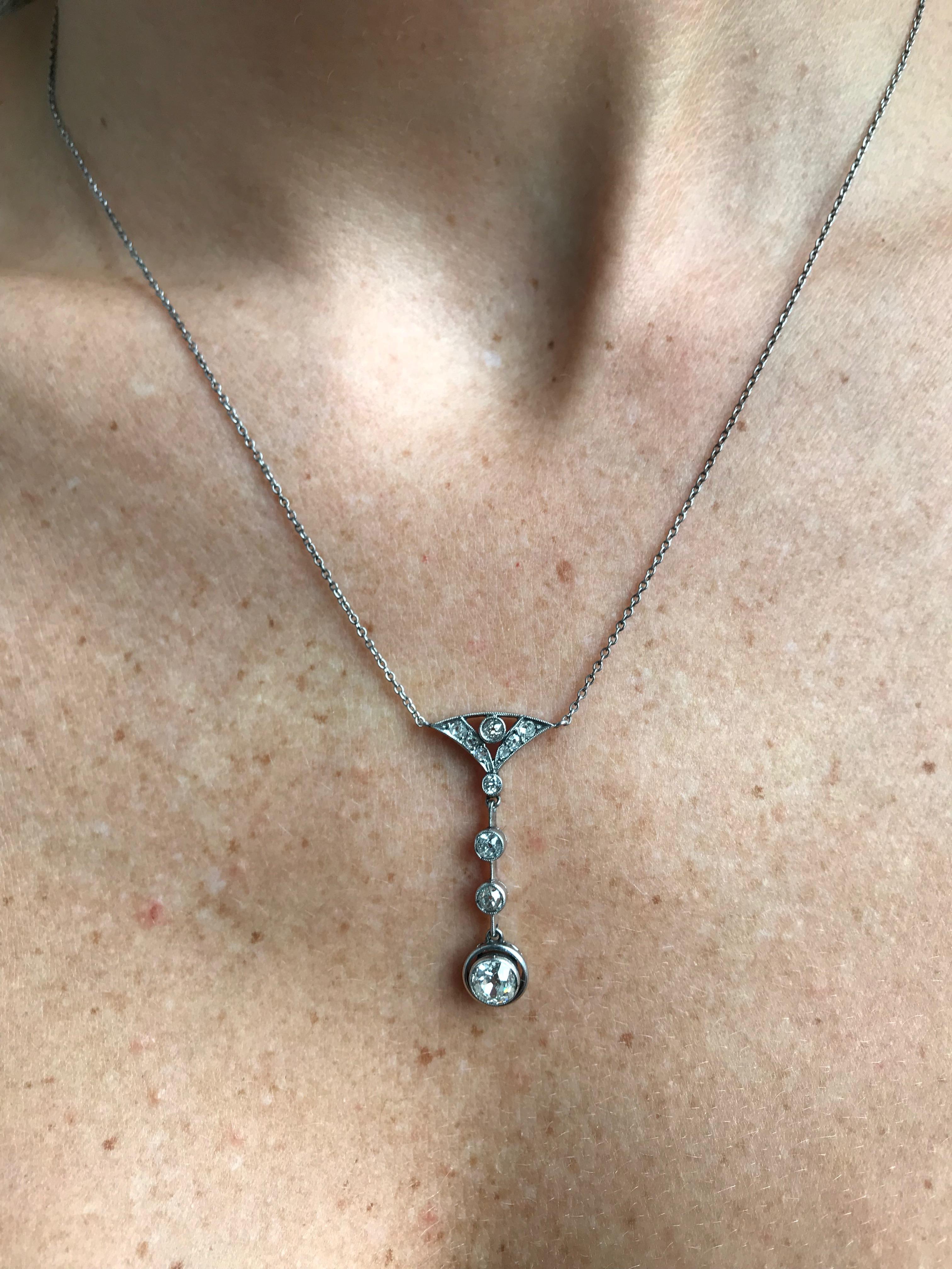 Art Deco Diamond Gold Pendant Necklace 2