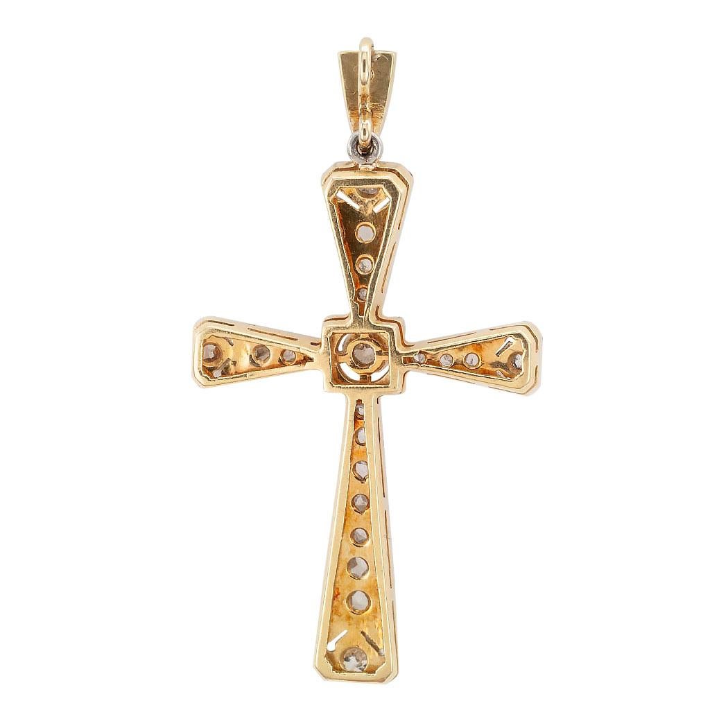 Art Deco Diamond Gold Platinum Cross Pendant In Good Condition In Los Angeles, CA