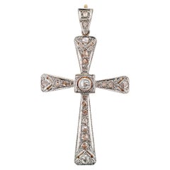 Art Deco Diamond Gold Platinum Cross Pendant