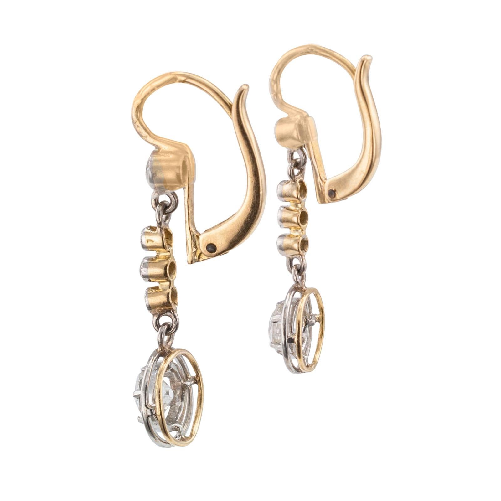 Art Deco Diamond Gold Platinum Drop Earrings In Good Condition In Los Angeles, CA