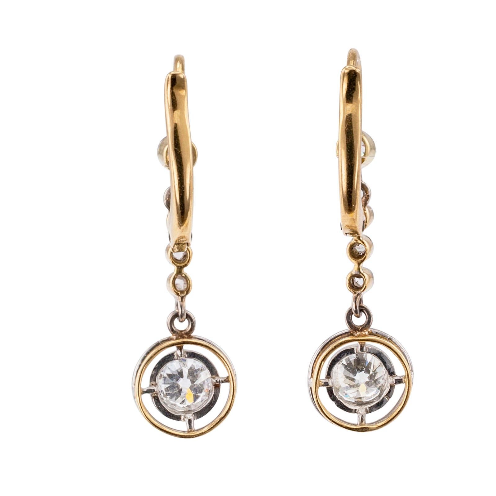 Women's Art Deco Diamond Gold Platinum Drop Earrings
