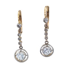 Art Deco Diamond Gold Platinum Drop Earrings