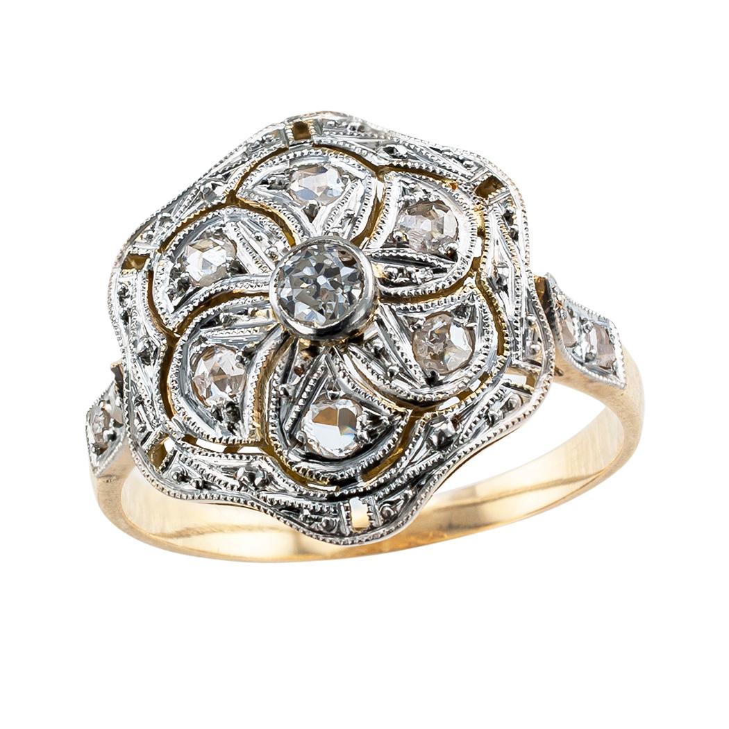 Round Cut Art Deco Diamond Gold Platinum Ring