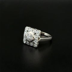 Art Deco Diamond Gold Vintage Square Top Cocktail Ring Estate Fine Jewelry