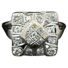 Art Deco Diamond Gold Vintage Square Top Cocktail Ring Estate Fine Jewelry