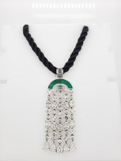 Art Deco Diamond and Green Emerald Tassle