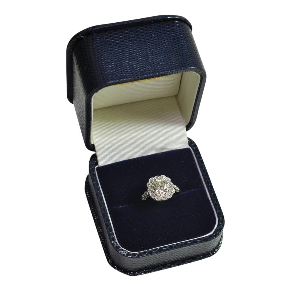 Art Deco Diamond Halo Platinum Engagement Ring For Sale 3