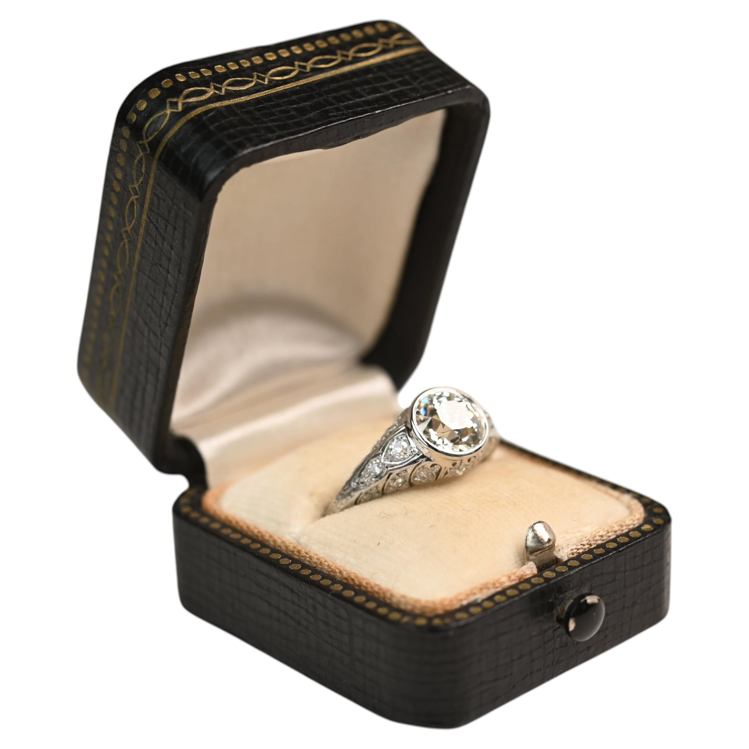 Art Deco Diamond Halo Ring. 1.80ct Old European K VS1 Engagement Ring Platinum For Sale