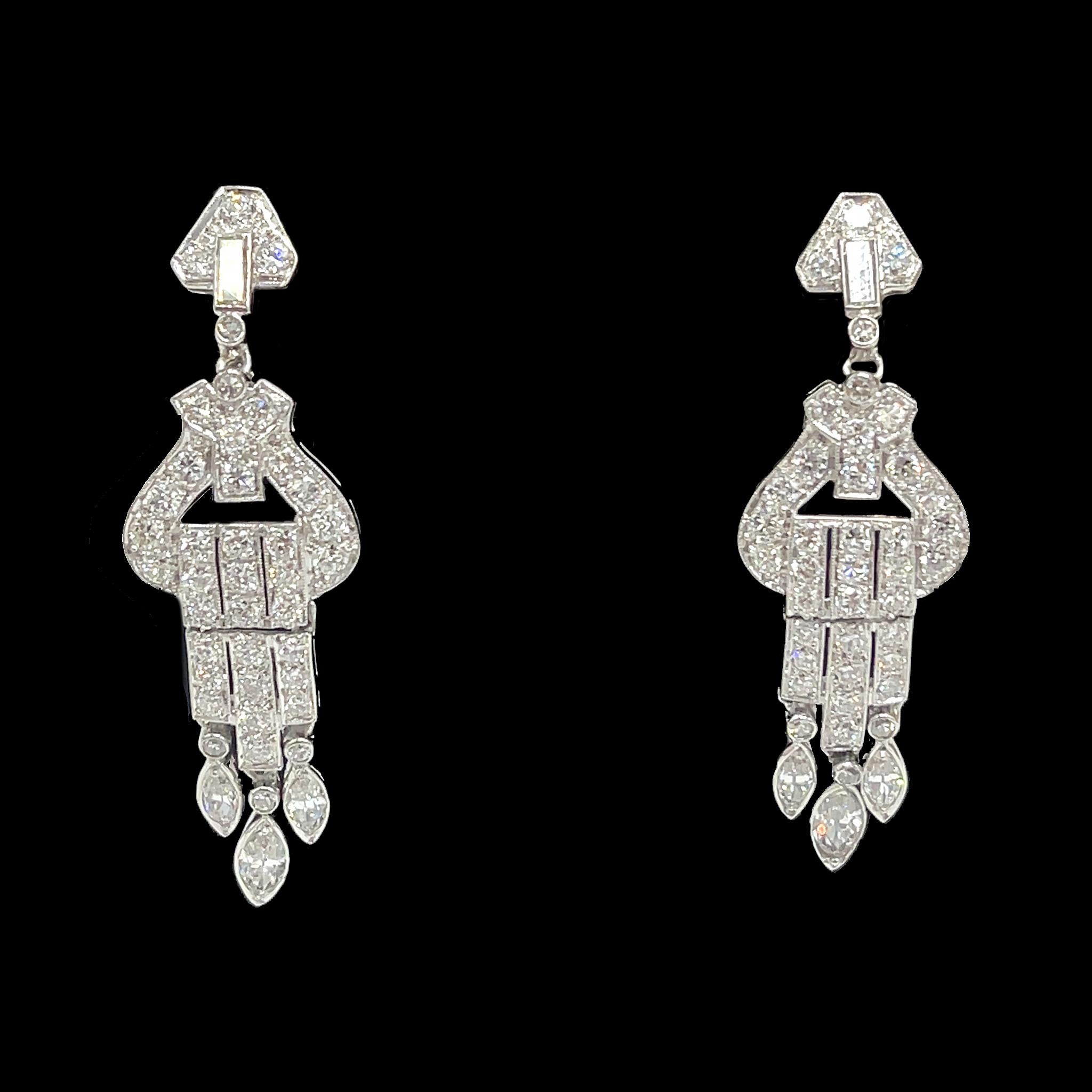Women's Art Deco Diamond Hanging Earrings For Sale