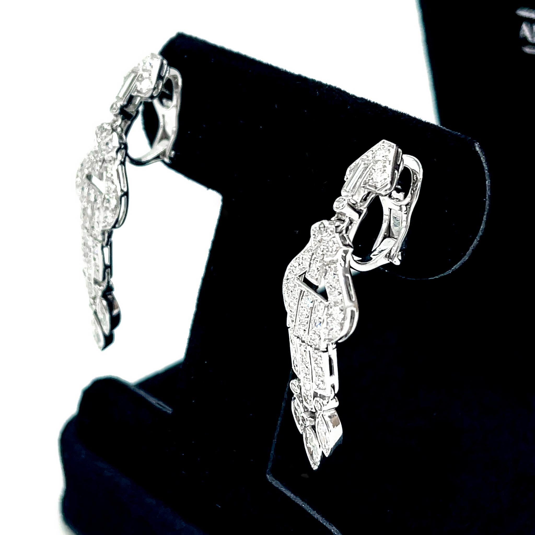 Hängeohrringe mit Diamanten im Art-déco-Stil im Angebot 1