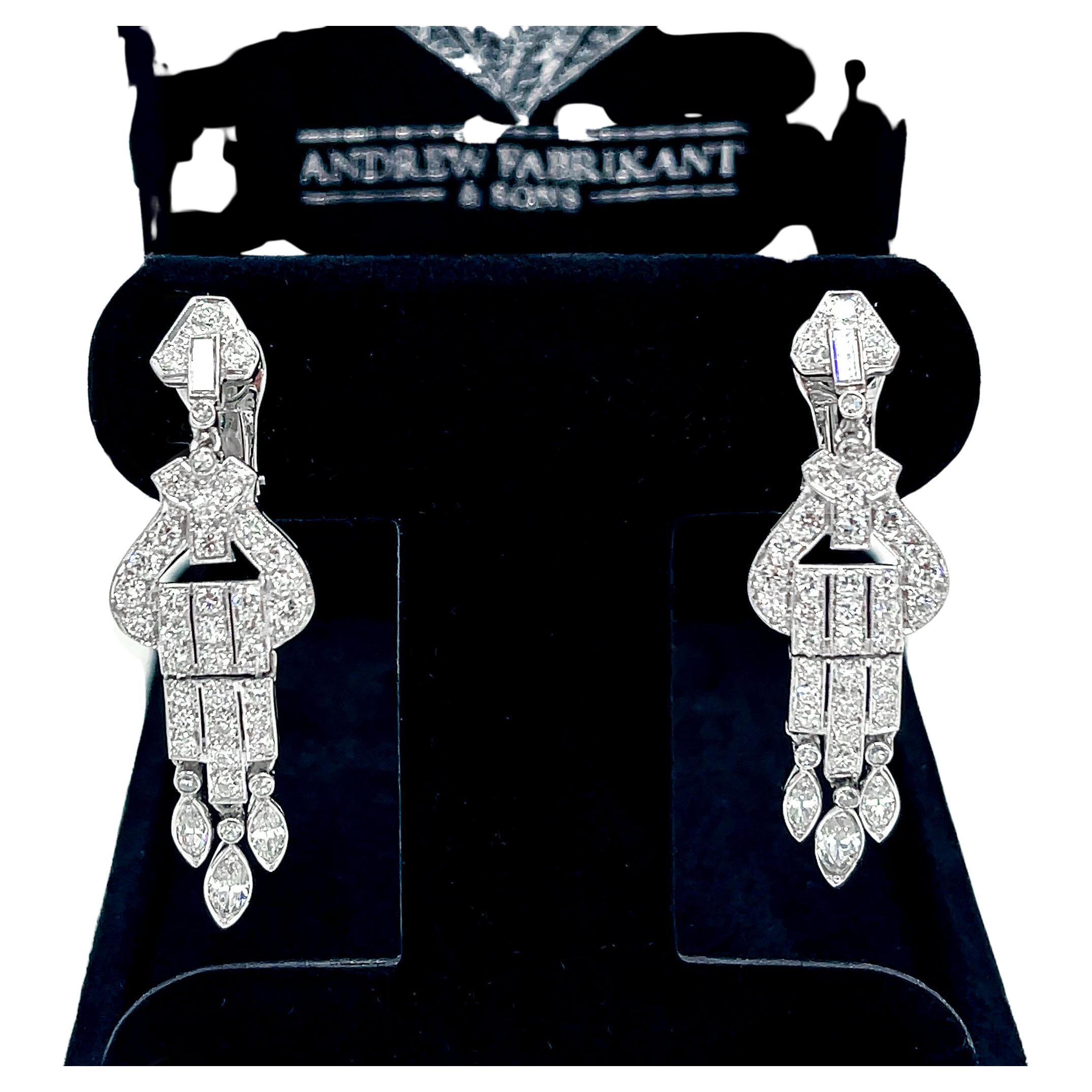 Art Deco Diamond Hanging Earrings For Sale