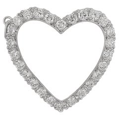 Art Deco Platinum Diamond Heart Pendant, Transitional Cut, Circa 1930