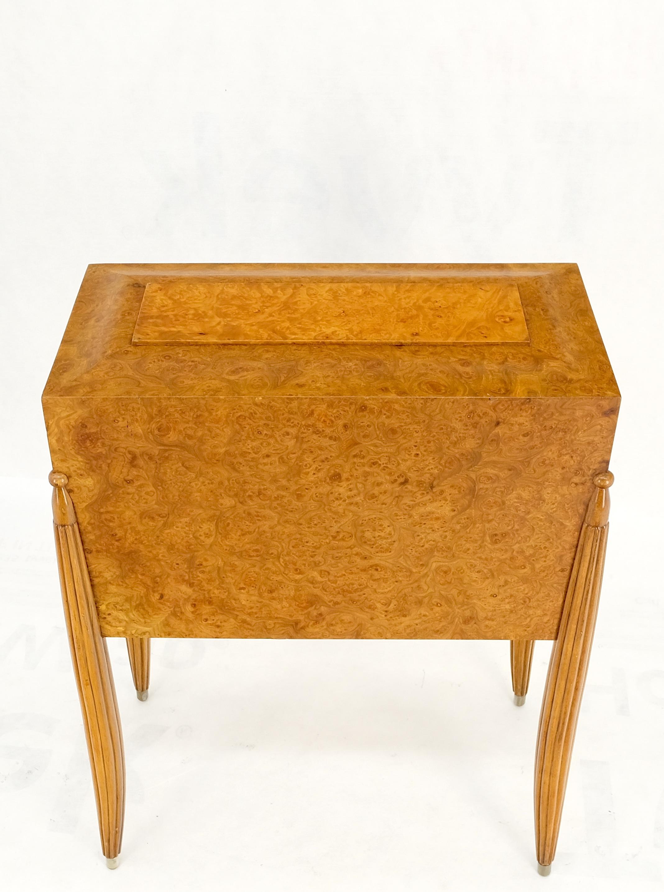 Art Deco Diamond Inlay Drop Front Burl Wood Stand Side Table Fluted Tapered Leg For Sale 8