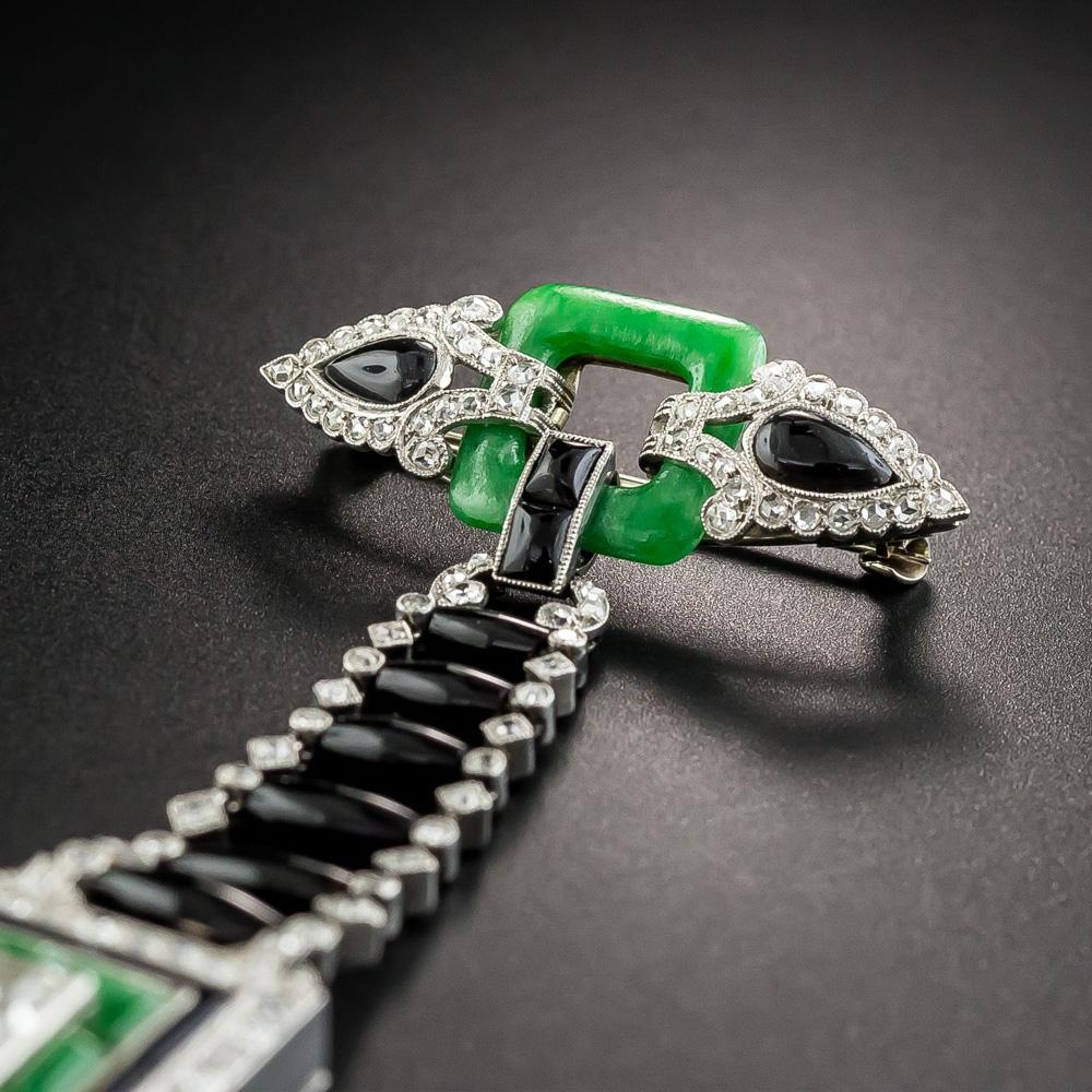 Art Deco Diamond, Jade, and Black Onyx Lapel Watch For Sale at 1stDibs