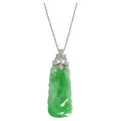 Art Deco Diamond & Jade Panel Platinum Necklace, Circa 1920