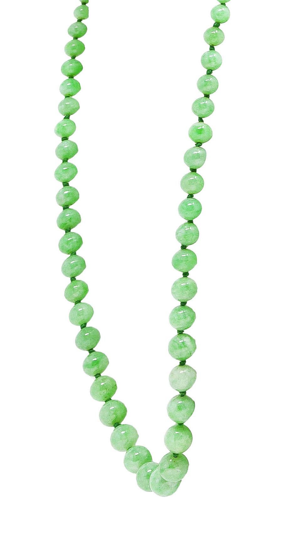 Art Deco Diamond Jadeite Jade Platinum Graduated Bead Strand Necklace GIA In Excellent Condition In Philadelphia, PA