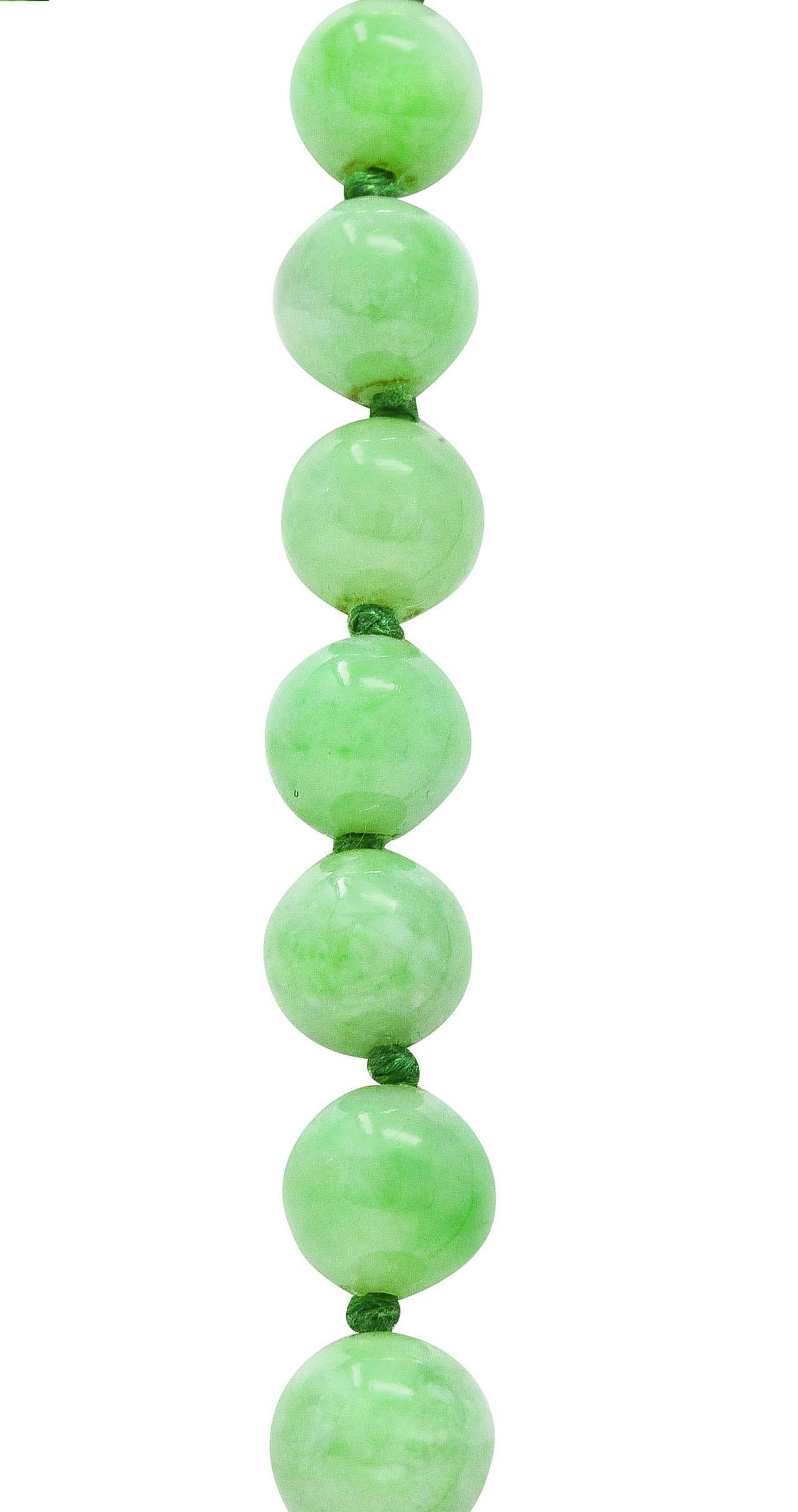 Art Deco Diamond Jadeite Jade Platinum Graduated Bead Strand Necklace GIA 1