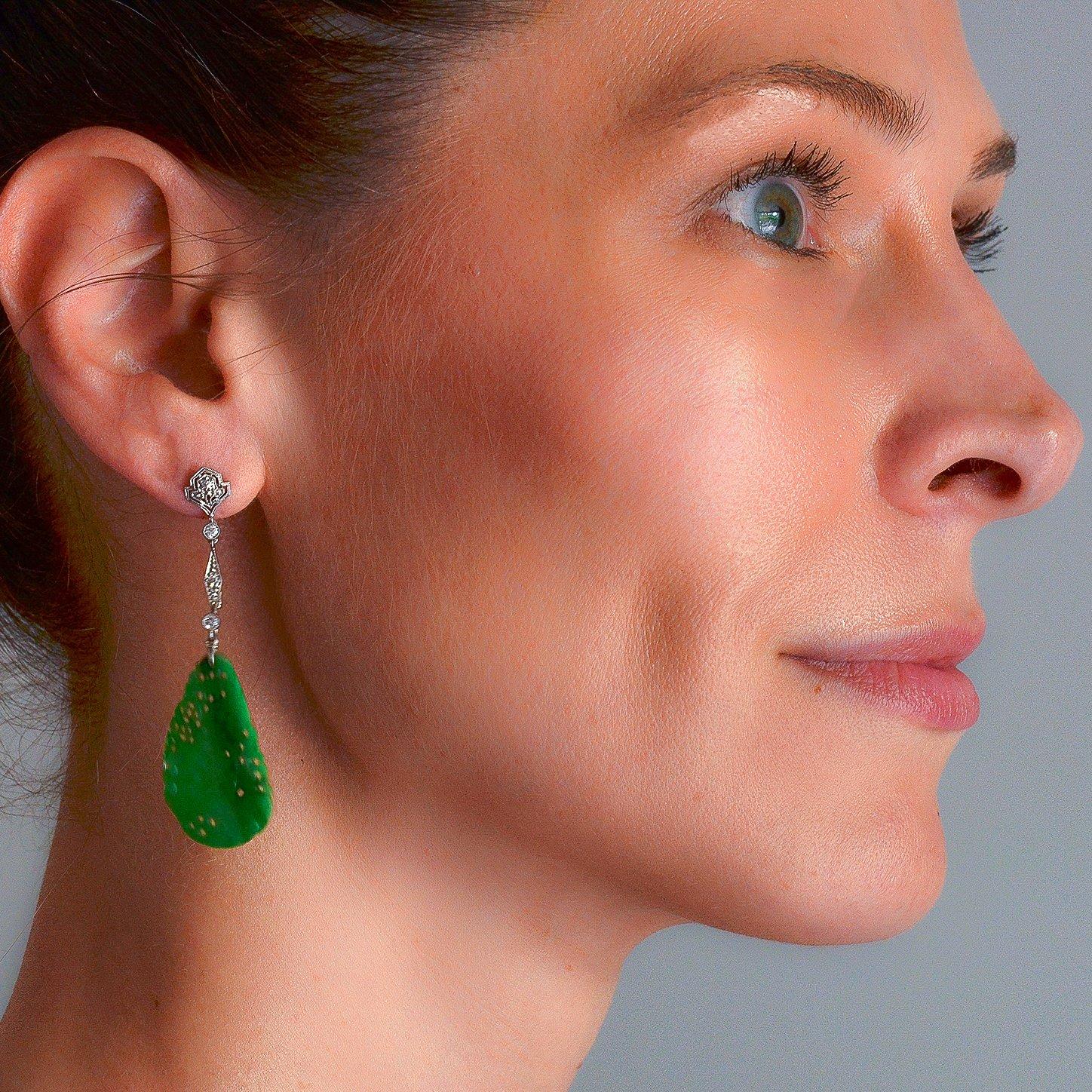 Art Deco Diamond, Jadeite, Onyx and Rock Quartz Crystal Convertible Earrings 5