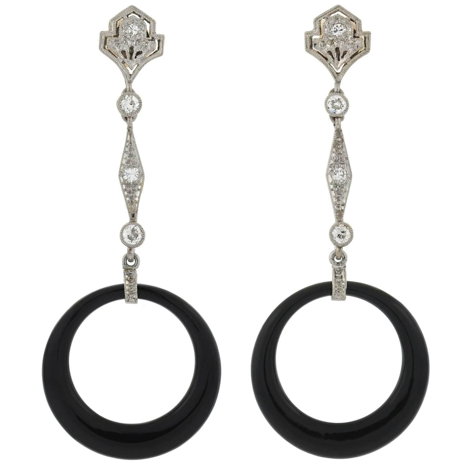 Old Mine Cut Art Deco Diamond, Jadeite, Onyx and Rock Quartz Crystal Convertible Earrings For Sale