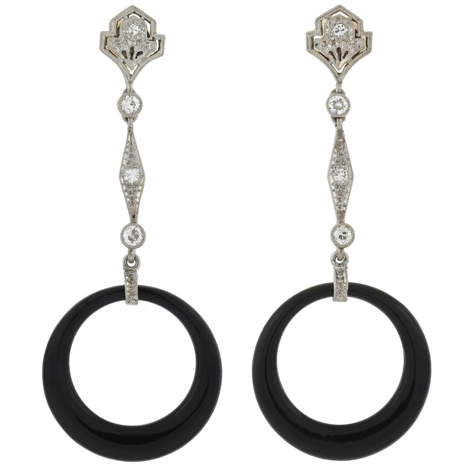 Old Mine Cut Art Deco Diamond, Jadeite, Onyx and Rock Quartz Crystal Convertible Earrings
